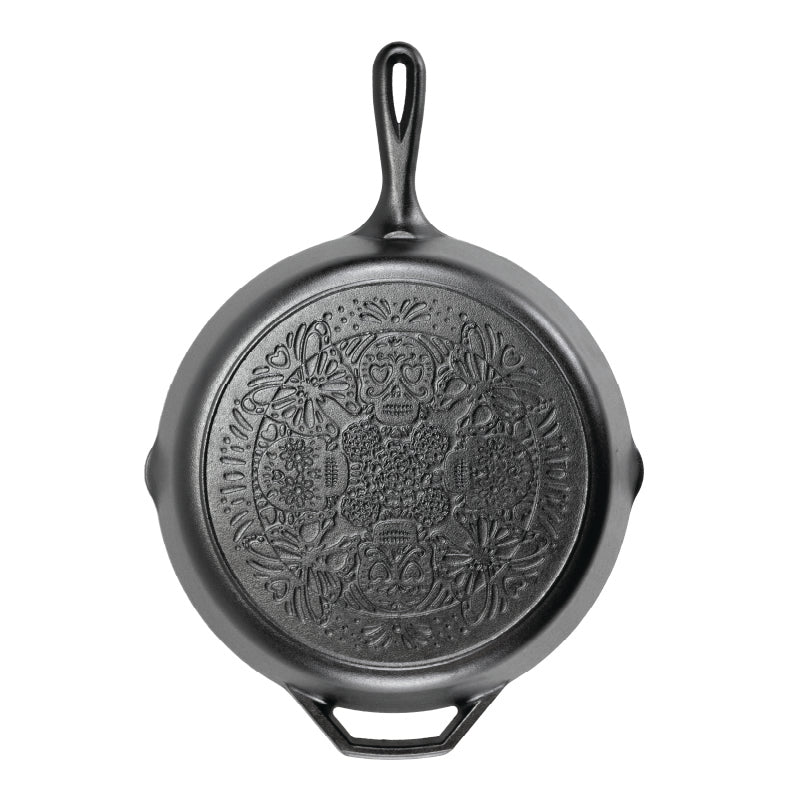 12 Inch Seasoned Cast Iron Butterfly Sugar Skull Skillet