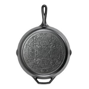 12 Inch Seasoned Cast Iron Butterfly Sugar Skull Skillet